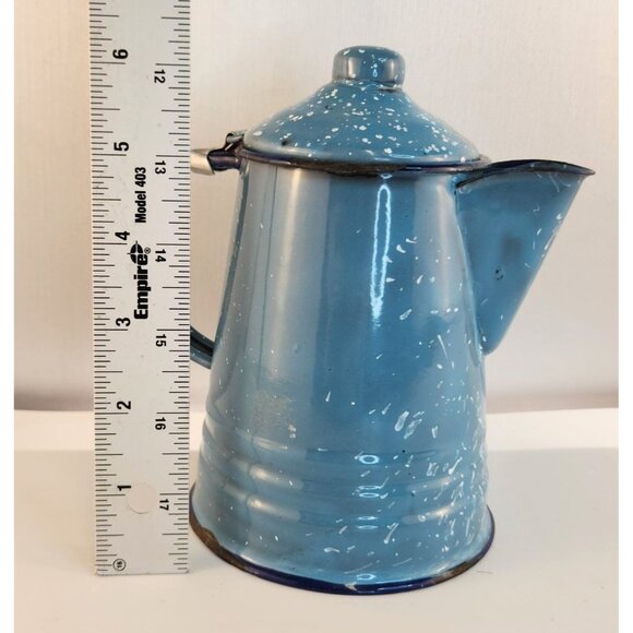 Enamelware Blue Speckled Coffee Pot Vintage Rustic Display Kitchen Decor - Picture 7 of 16